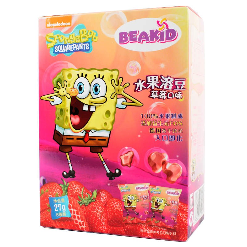 美国beakid海绵宝宝水果溶豆溶溶豆儿童零食水果脆片27g草莓味